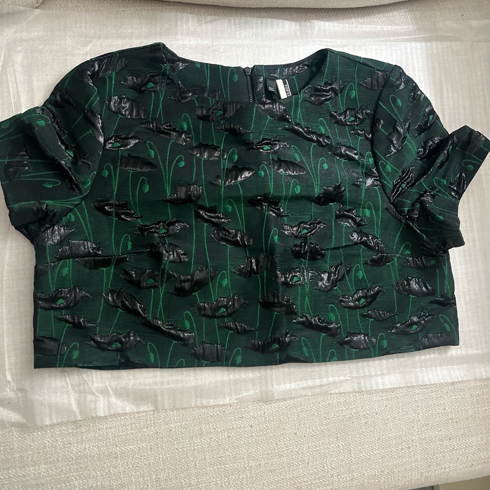 Topshop Black and Green Patterned Top